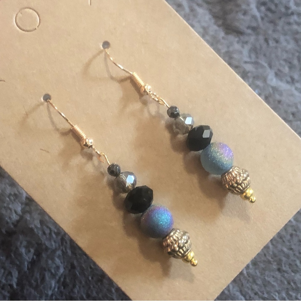 Handcrafted cosmic painted beads crystal rhondelle elegant dangle earrings